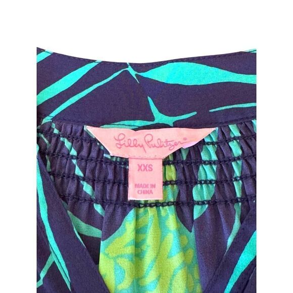 Lilly Pulitzer Silk Blouse XXS "Under the Palm Leaf" Print Long Sleeve Top EUC - Picture 7 of 11